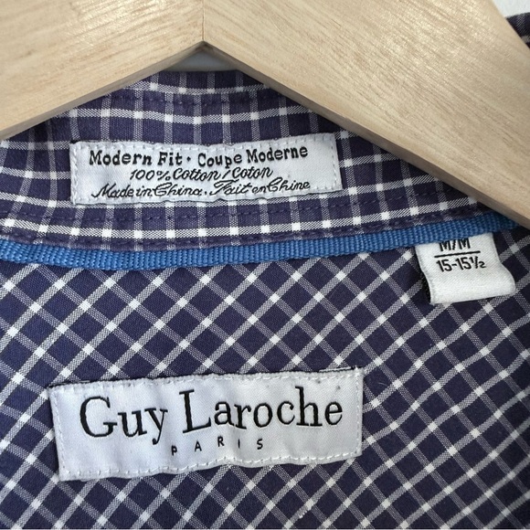 Vintage Guy Laroche Navy Checkered Button Down Shirt - Picture 2 of 5